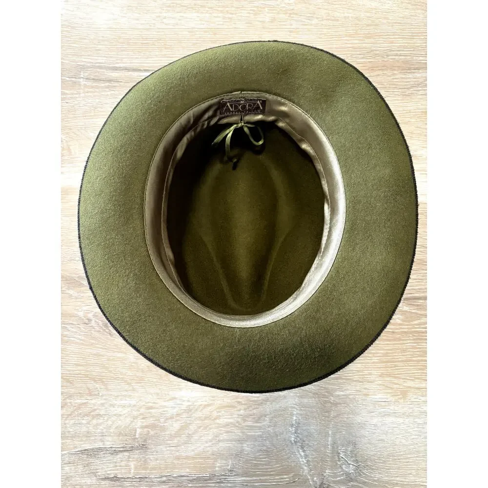 Adora Olive Green Wool Felt Fedora Hat with Black Grosgrain Ribbon Band